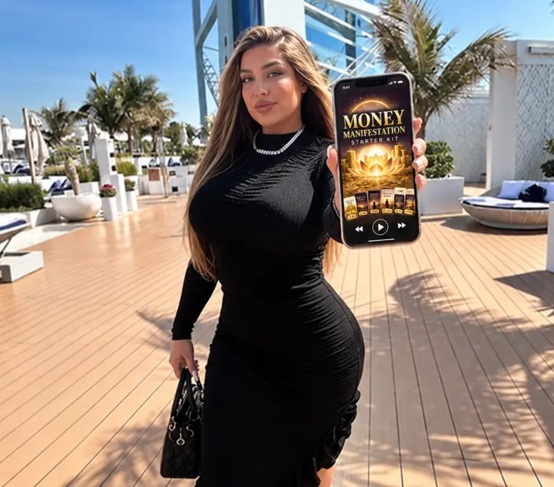 Ariella showcasing the Money Manifestation Starter Kit on her phone