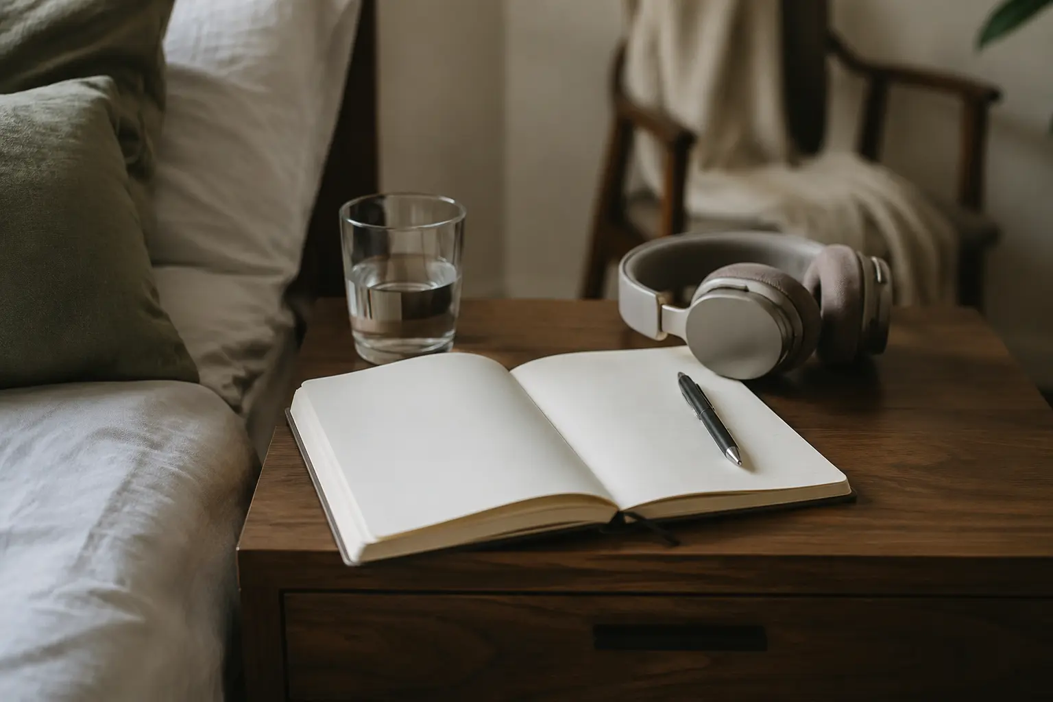 Headphones and a journal for a money mindset practice